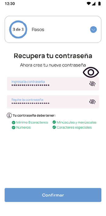 Pantalla de confirmación de la nueva contraseña de la app Nequi Negocios