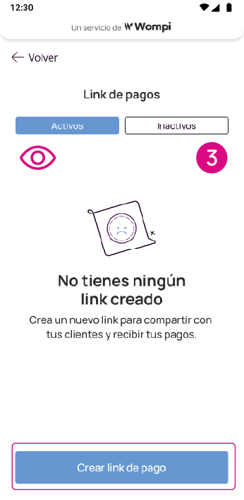 Pantalla de crear link de pago en Pantalla de opciones de pago en app Nequi Negocio