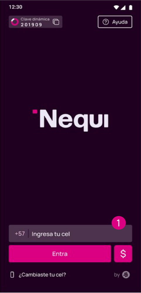 Pantalla de ingreso a la app Nequi