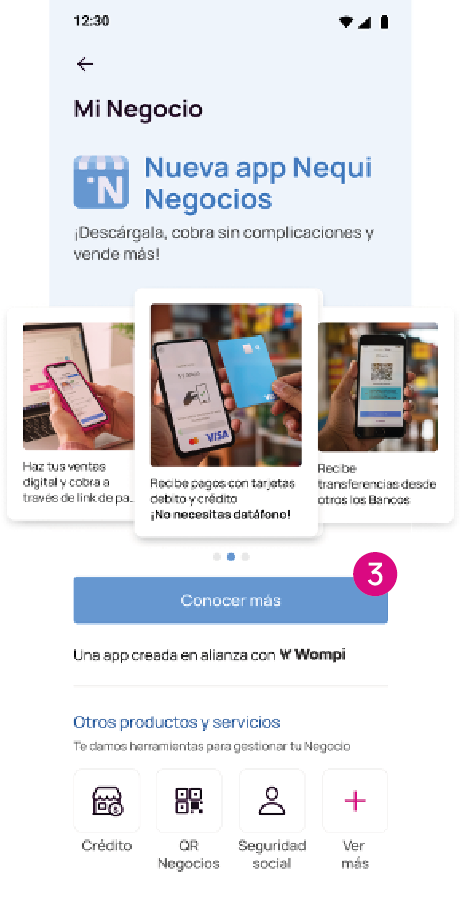 Pantalla nueva app Nequi Negocios