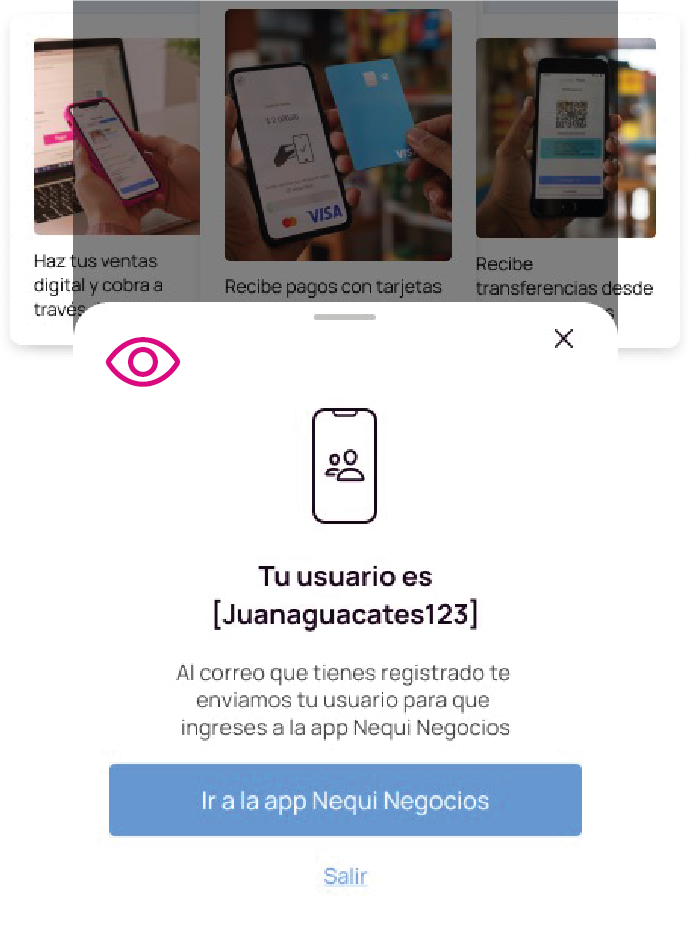 Pantalla con usuario app Nequi Negocio