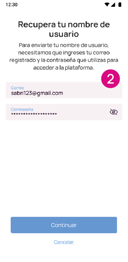 Pantalla recuperar tu nombre de usuario app Nequi Negocio