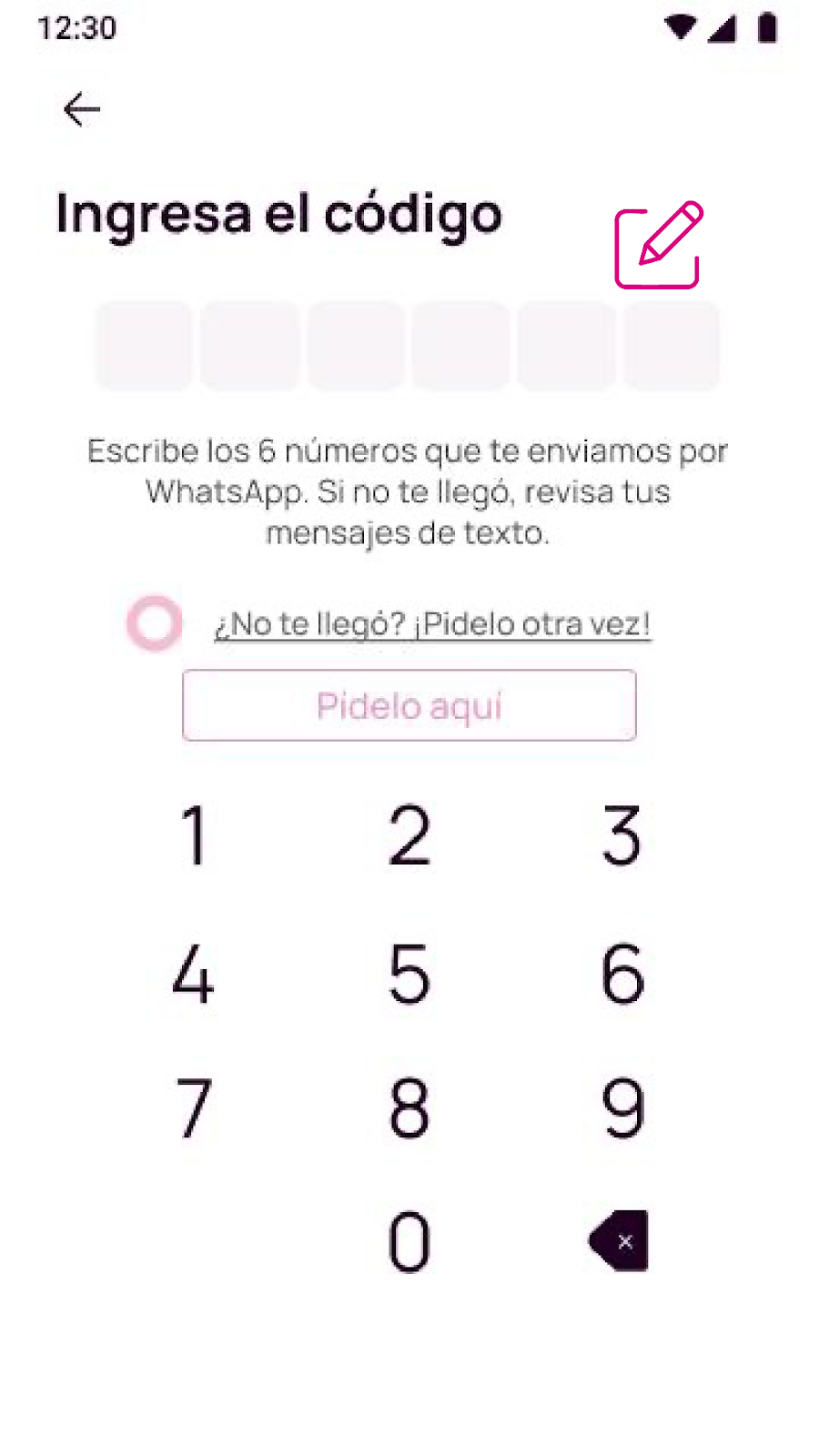 Pantalla de ingresa el código en Nequi