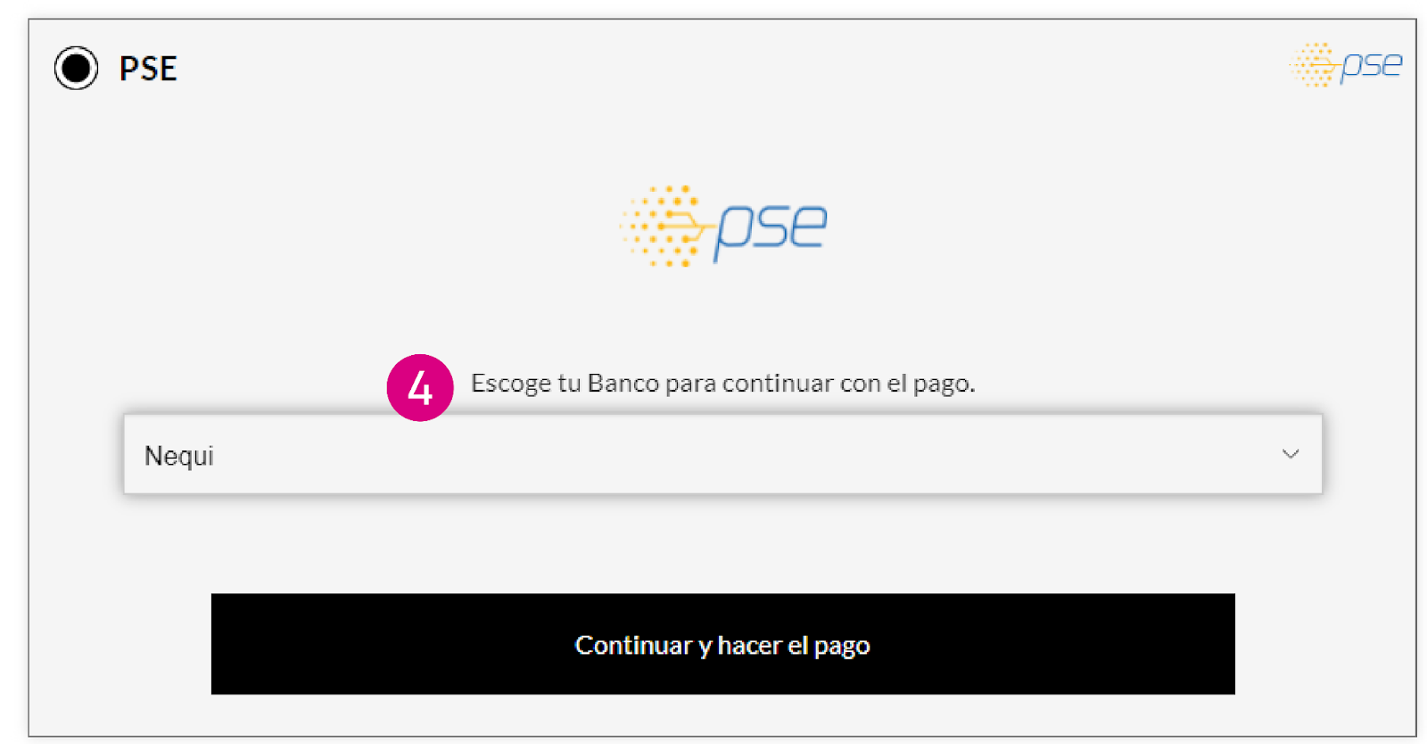 Pantalla de PSE en Nequi
