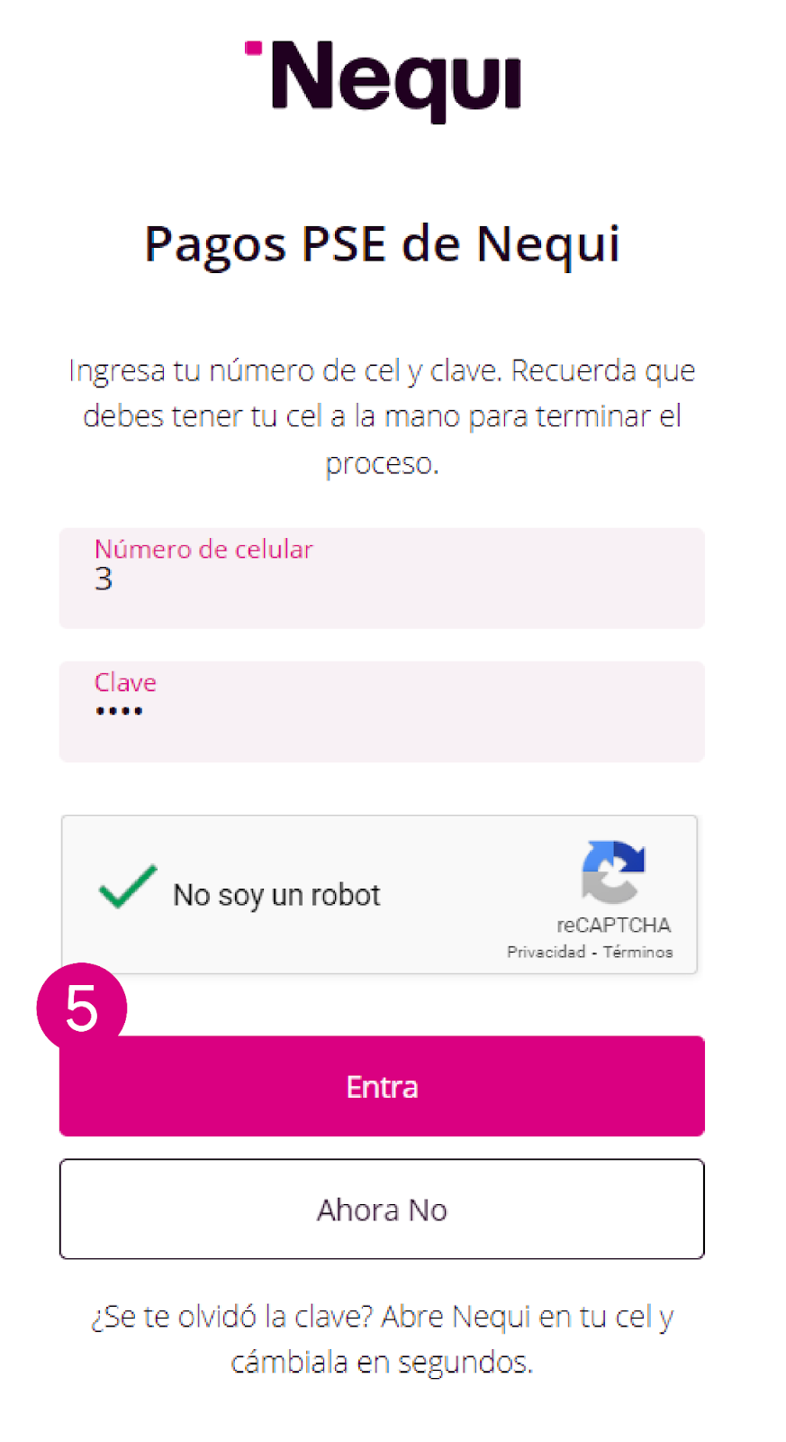 Pantalla de pagos de PSE en Nequi