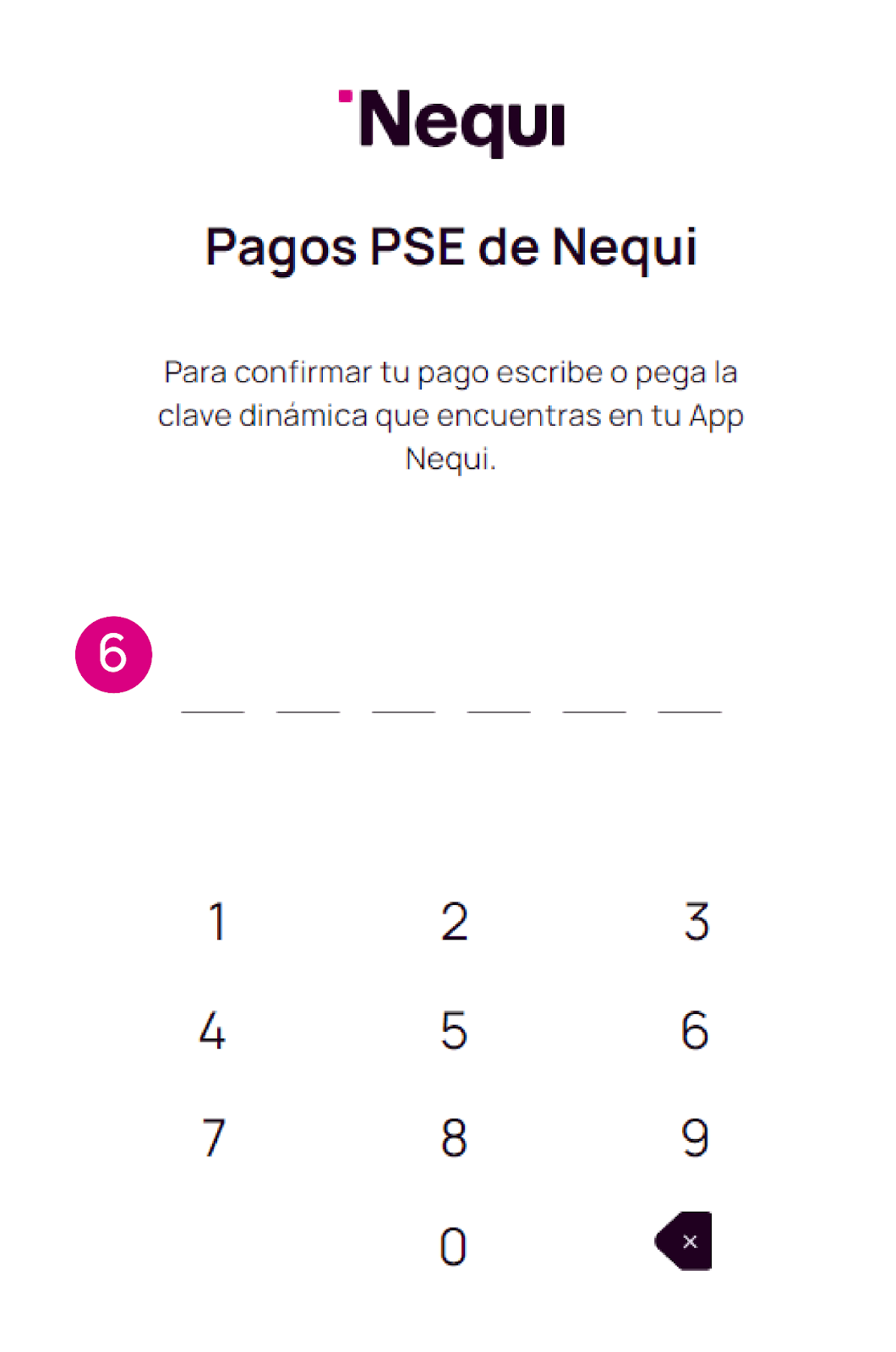 Pantalla de clave dinámica en Nequi