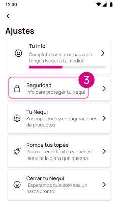 Opción Seguridad en la app Nequi