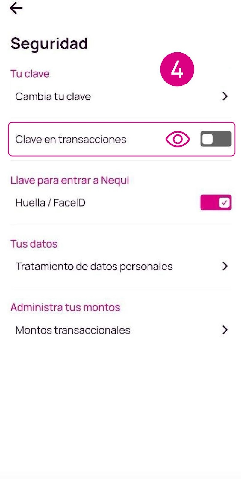 Clave en transacciones en la app Nequi