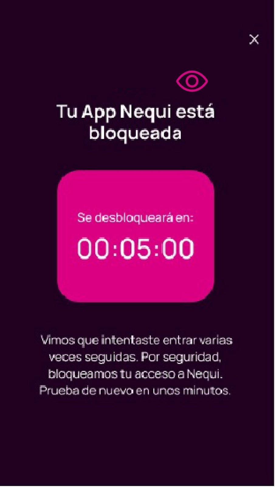 Pantalla de tu app Nequi está bloqueada