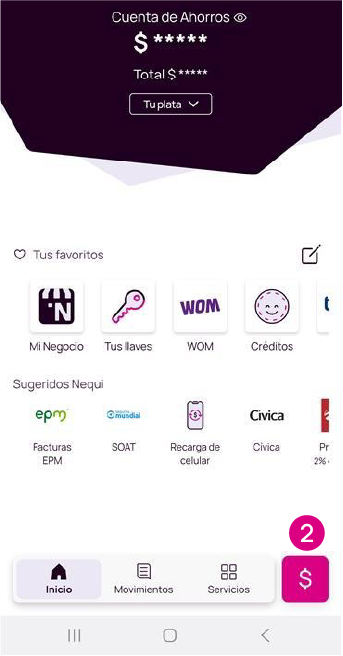 Pantalla de Pesos en la app Nequi