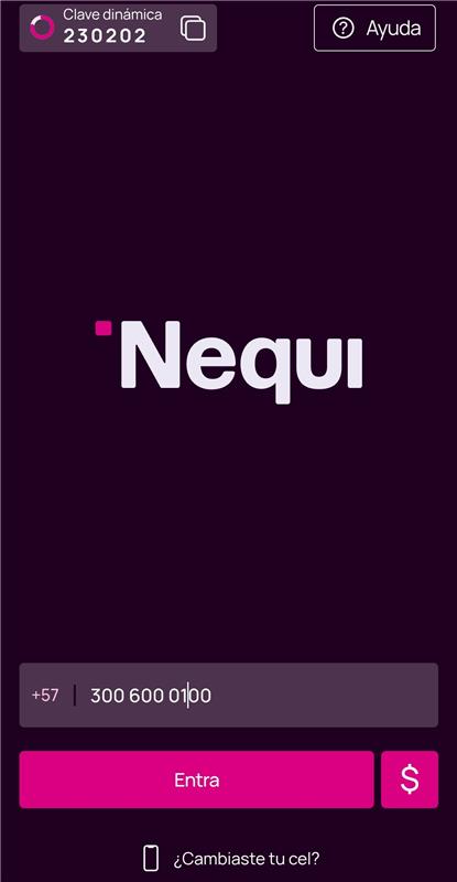 Pantalla de ingreso a la app Nequi.