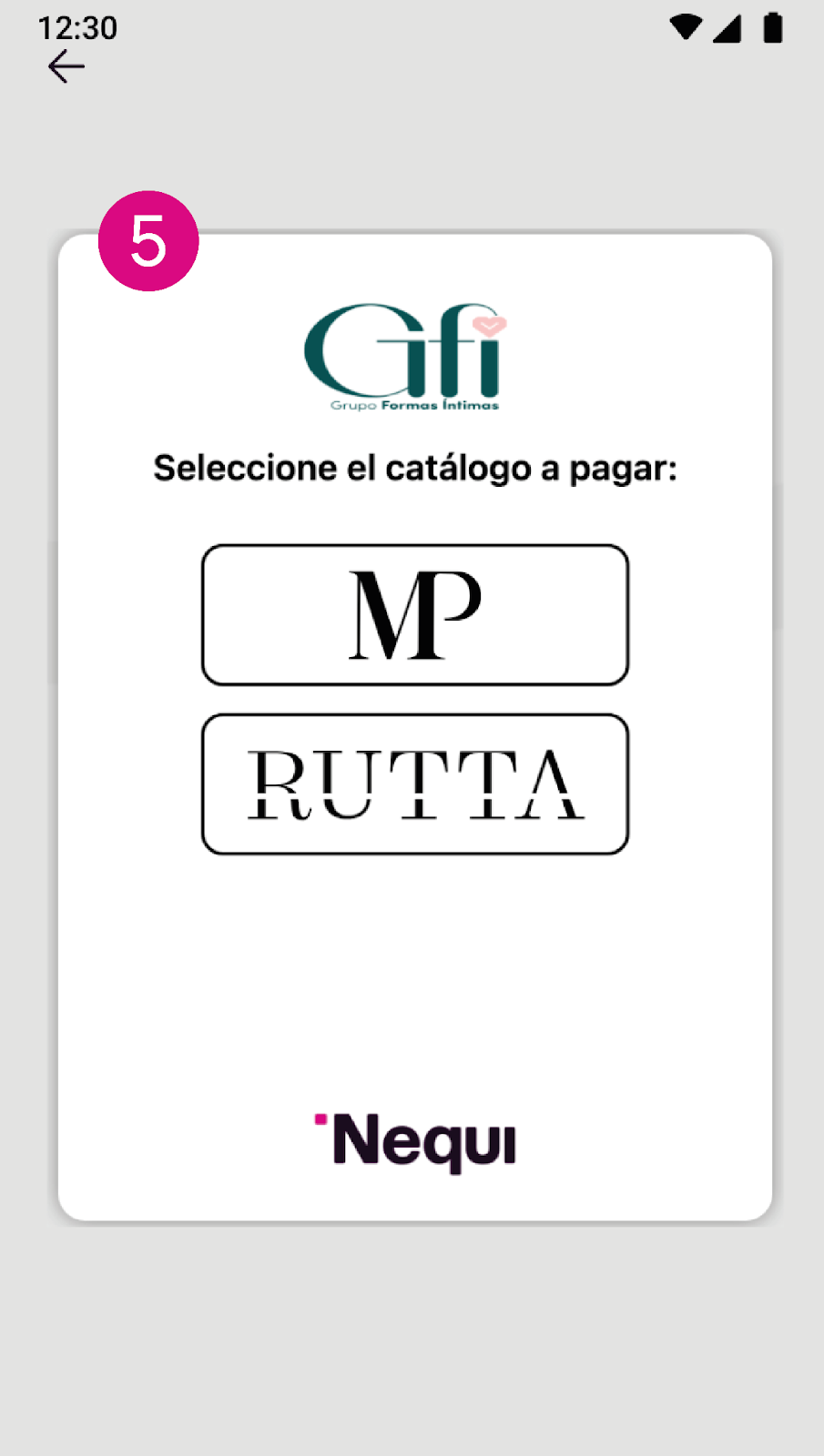 Opción para elegir Marketing Personal o Rutta en la app Nequi